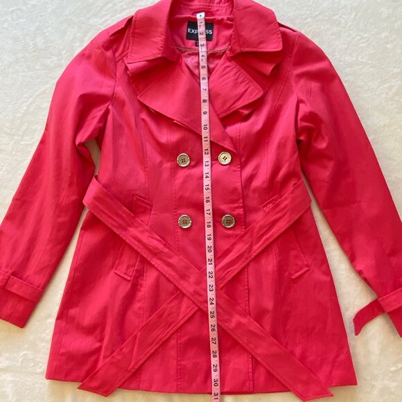 Express Lightweight Double Breasted Tie Waist Trench Coat Hot Pink Size Med - Picture 6 of 8